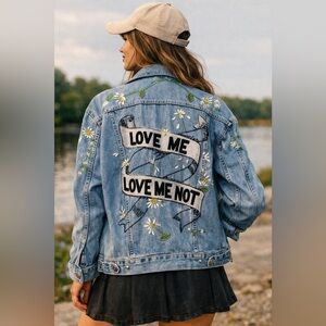 Topshop Moto Blue Embroidered Jean Jacket